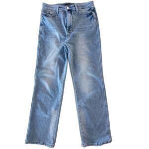 Judy Blue High Waist Tummy Control Contrast Wash Straight Leg Jeans 88794 13/31